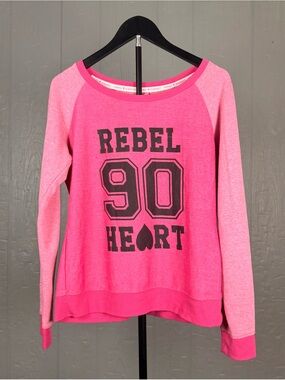 Hard Candy Rebel Heart Pink McBling Graphic Mall Sweatshirt Girls L Y2K Pullover